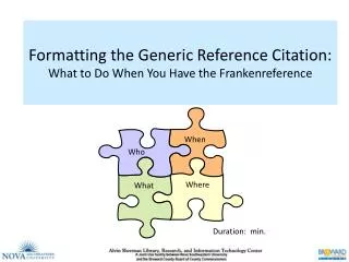 Formatting the Generic Reference Citation : What to Do When You Have the Frankenreference