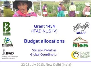 Grant 1434 (IFAD NUS IV) Budget allocations