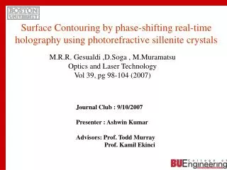 Surface Contouring by phase-shifting real-time holography using photorefractive sillenite crystals