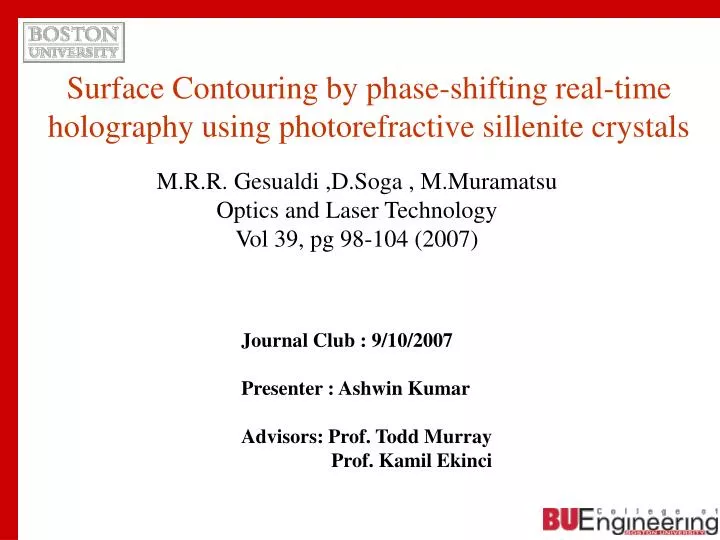 surface contouring by phase shifting real time holography using photorefractive sillenite crystals