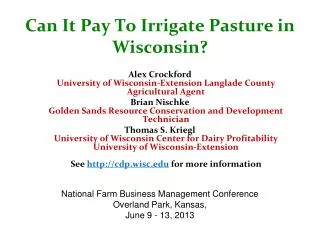 Can It Pay To Irrigate Pasture in Wisconsin?