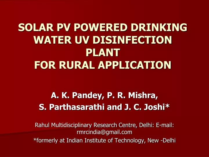 solar pv powered drinking water uv disinfection plant for rural application