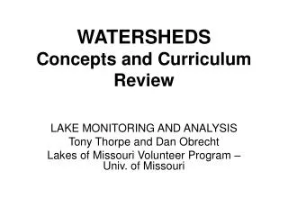WATERSHEDS Concepts and Curriculum Review