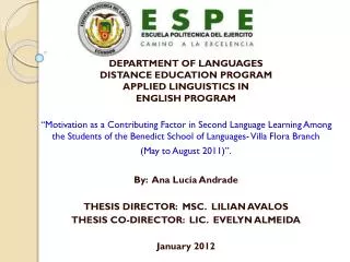 DEPARTMENT OF LANGUAGES DISTANCE EDUCATION PROGRAM APPLIED LINGUISTICS IN ENGLISH PROGRAM