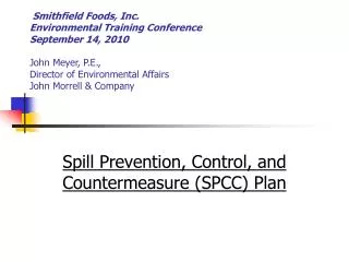 Spill Prevention, Control, and Countermeasure (SPCC) Plan