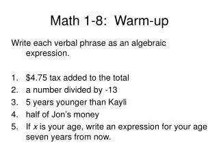 Math 1-8: Warm-up