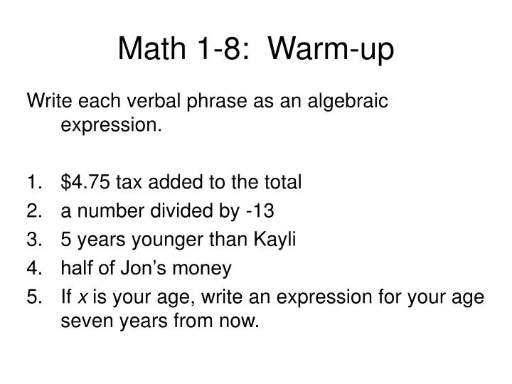 math 1 8 warm up