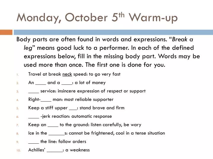 monday october 5 th warm up