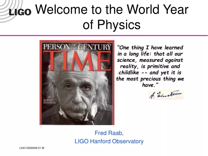 welcome to the world year of physics