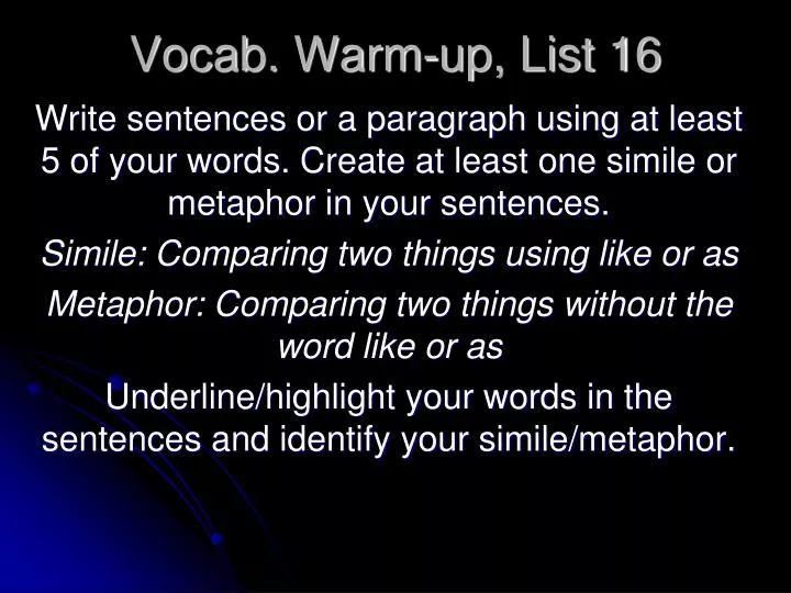 vocab warm up list 16