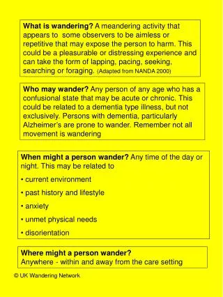 When might a person wander? Any time of the day or night. This may be related to