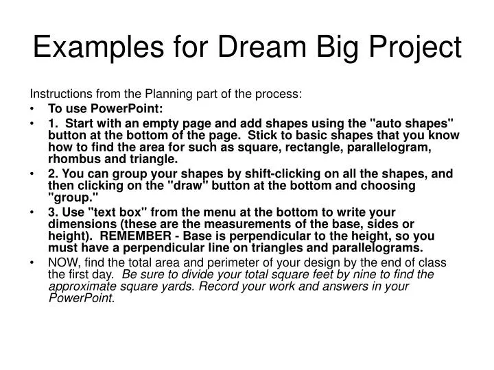 examples for dream big project