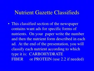Nutrient Gazette Classifieds
