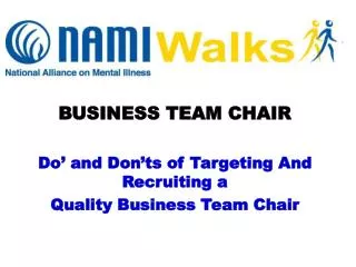 BUSINESS TEAM CHAIR Do’ and Don’ts of Targeting And Recruiting a Quality Business Team Chair