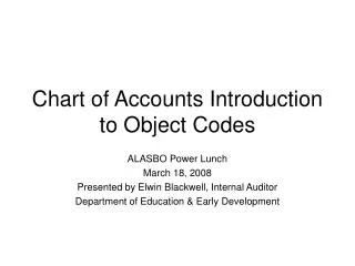 Chart of Accounts Introduction to Object Codes