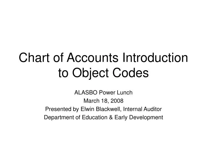 chart of accounts introduction to object codes