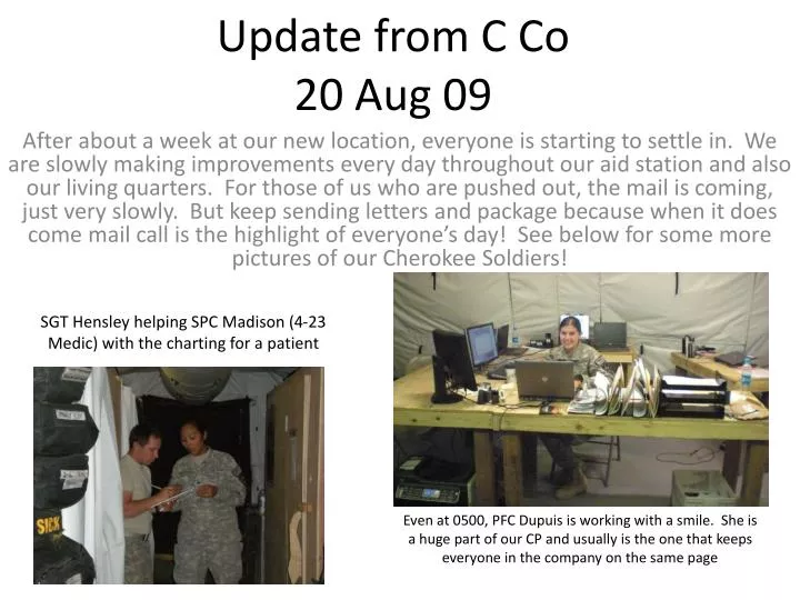 update from c co 20 aug 09
