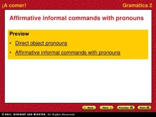 Affirmative informal commands with pronouns