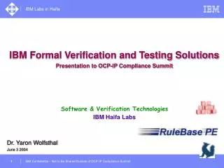 Software &amp; Verification Technologies IBM Haifa Labs