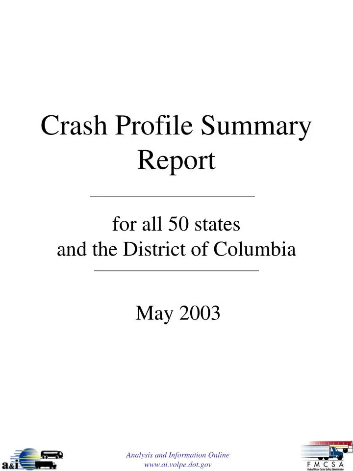 crash profile summary report for all 50 states and the district of columbia