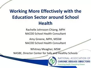 Working More Effectively with the Education Sector around School Health