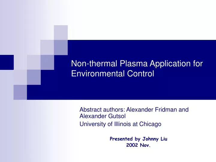 non thermal plasma application for environmental control