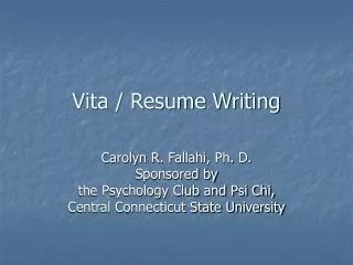 Vita / Resume Writing