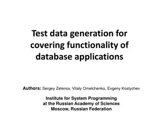 Test data generation for covering functionality of database applications