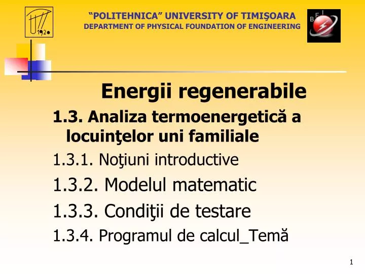 politehnica university of timi oara department of physical foundation of engineering