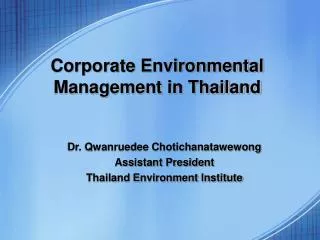 Corporate Environmental Management in Thailand