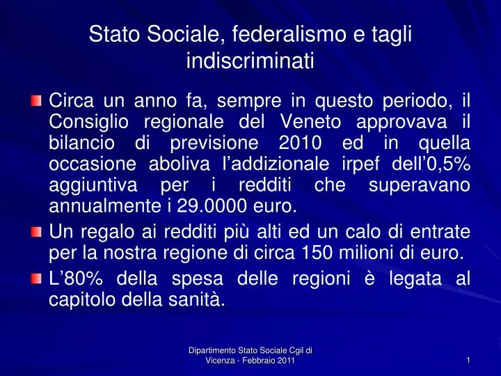 stato sociale federalismo e tagli indiscriminati