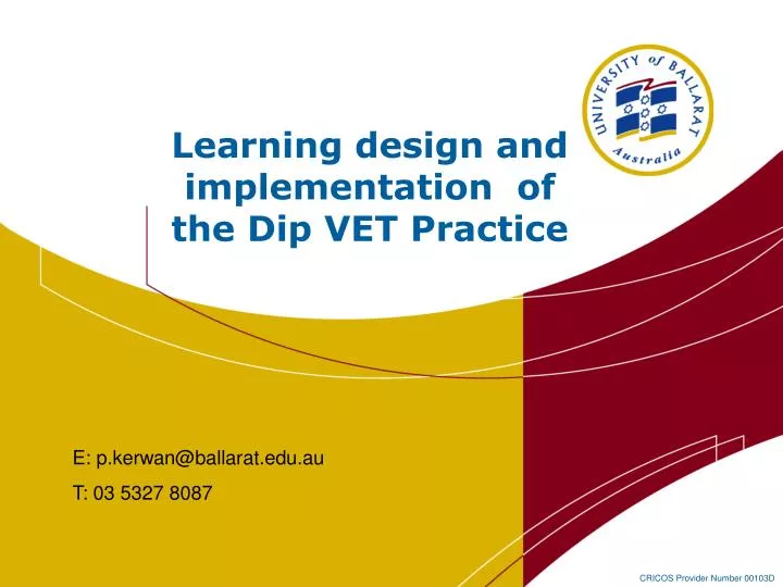 learning design and implementation of the dip vet practice