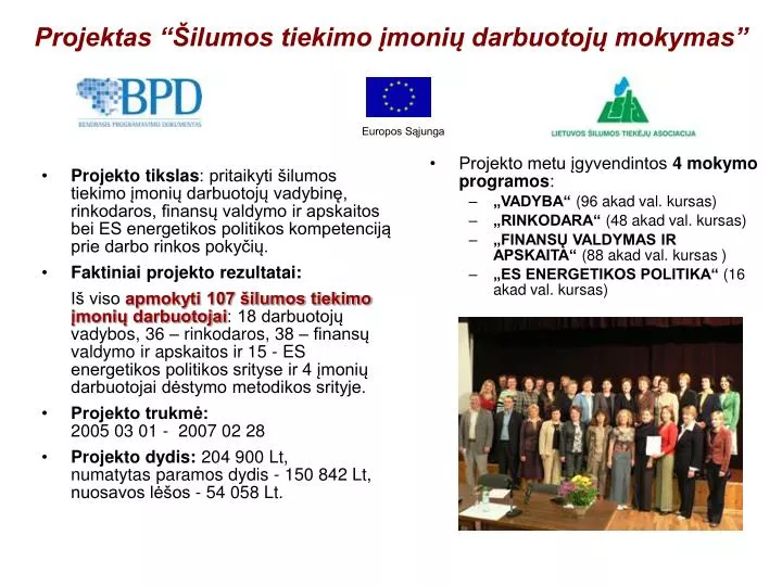 projektas ilumos tiekimo moni darbuotoj mokymas