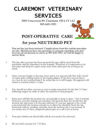 CLAREMONT VETERINARY SERVICES 2005 Concession #9, Claremont, ON L1Y 1A2 905-649-1993