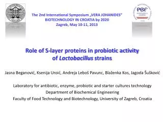 Role of S-layer proteins in probiotic activity of Lactobacillus strains