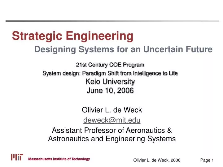 strategic engineering designing systems for an uncertain future