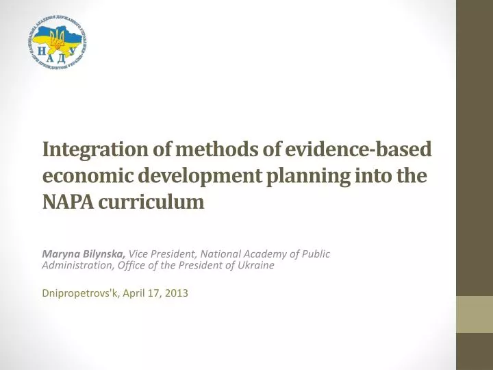 integration of methods of evidence based economic development planning into the napa curriculum