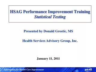 HSAG Performance Improvement Training Statistical Testing