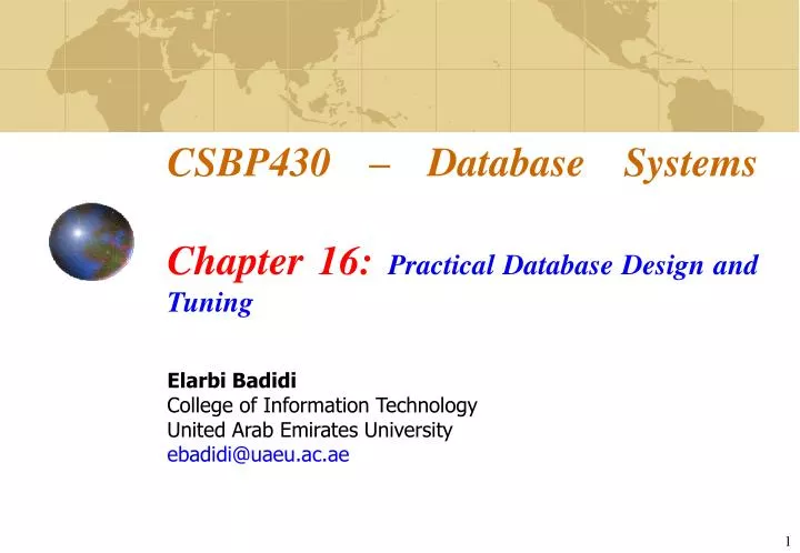 csbp430 database systems chapter 16 practical database design and tuning