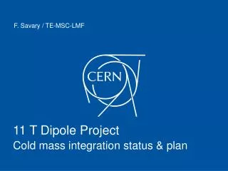 11 T Dipole Project Cold mass integration status &amp; plan