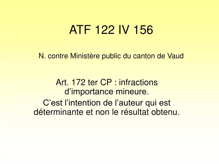 atf 122 iv 156 n contre minist re public du canton de vaud