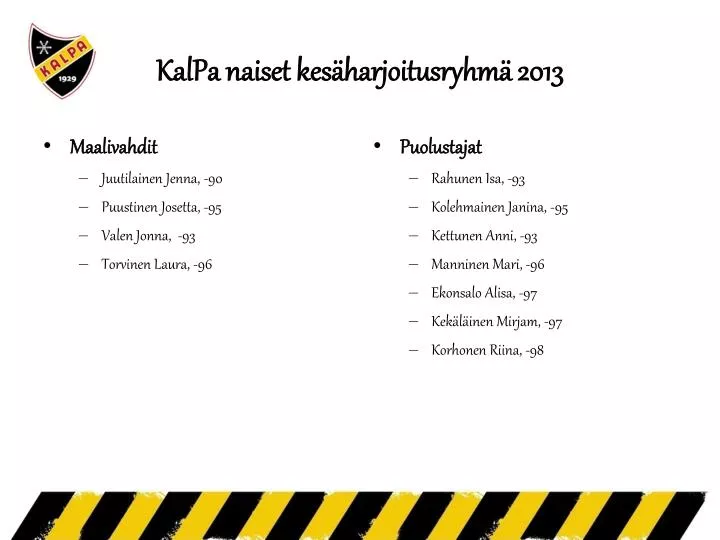 kalpa naiset kes harjoitusryhm 2013