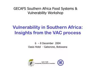 GECAFS Southern Africa Food Systems &amp; Vulnerability Workshop