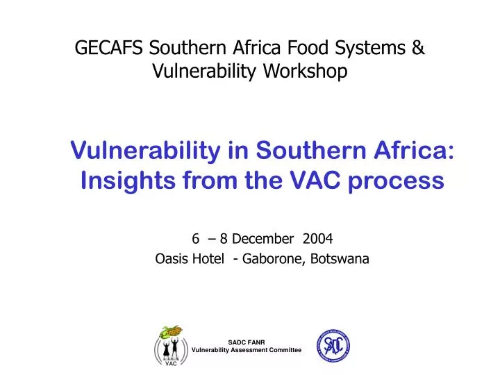 gecafs southern africa food systems vulnerability workshop
