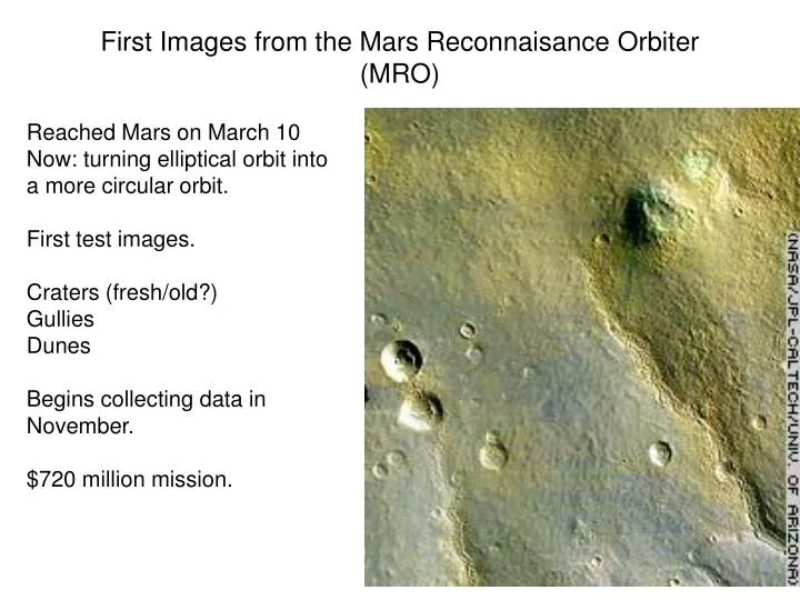 first images from the mars reconnaisance orbiter mro