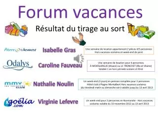 forum vacances r sultat du tirage au sort