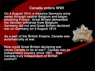 Canada enters WWI