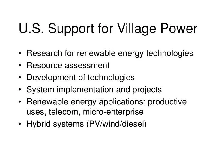 u s support for village power