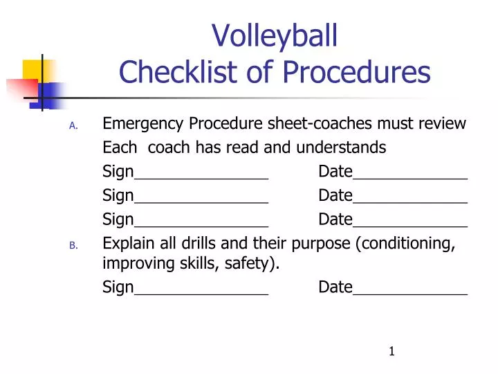 volleyball checklist of procedures