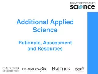 Additional Applied Science Rationale, Assessment and Resources